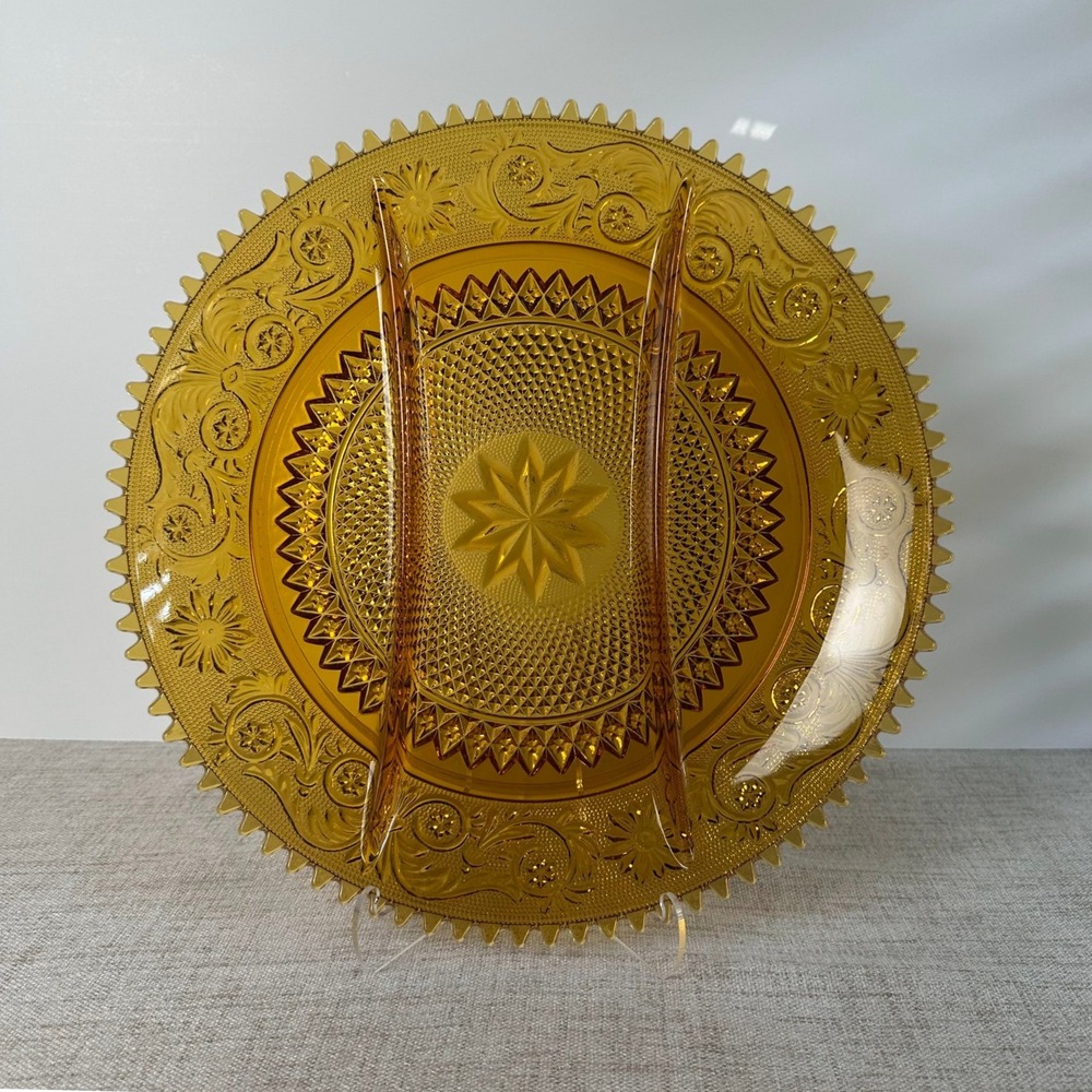 Vintage Tiara Indiana Glass Amber Sandwich 12" 3-Part Relish Tray 1970s